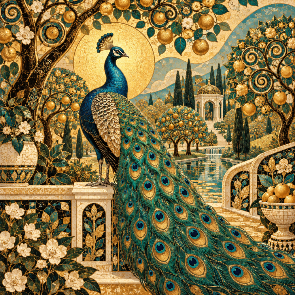 Gustav Sunlit Peacock Orchard Paint by numbers kits [AI-8ebaa9bf-0698fd8000fb]
