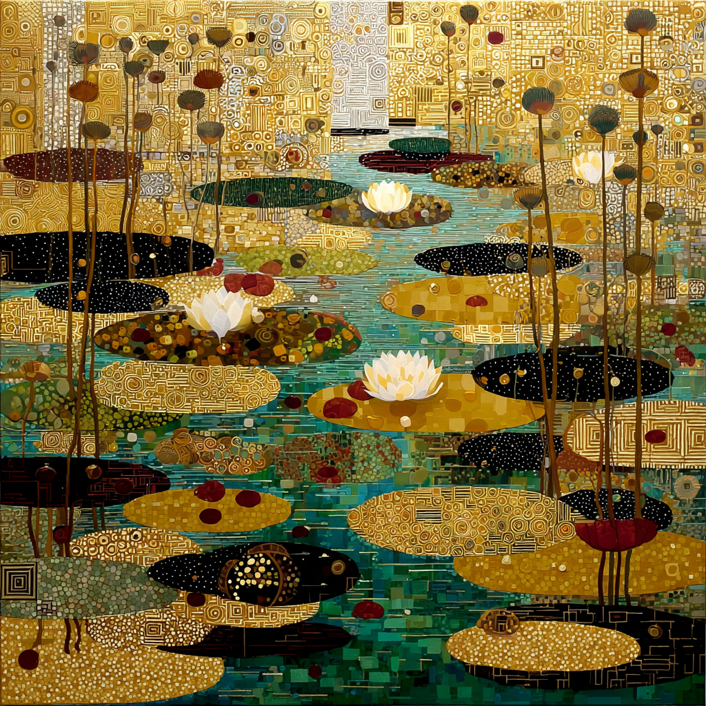 Gustav Klimt Inspired Golden Saffron Bog Mosaic paint by numbers [AI-cdd63233-859a206fc5bb]