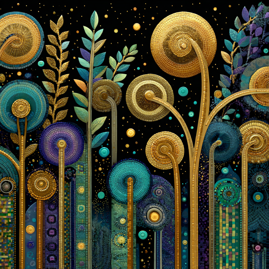 Gustav Klimt Inspired Obsidian Fern Moonfield painting number kit [AI-d4b92446-a5007b8afda6]