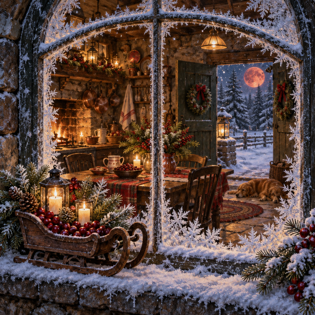 Cranberry Moon Sleigh Kitchen Window Numbered painting kits [AI-45f615fb-507728fc2200]