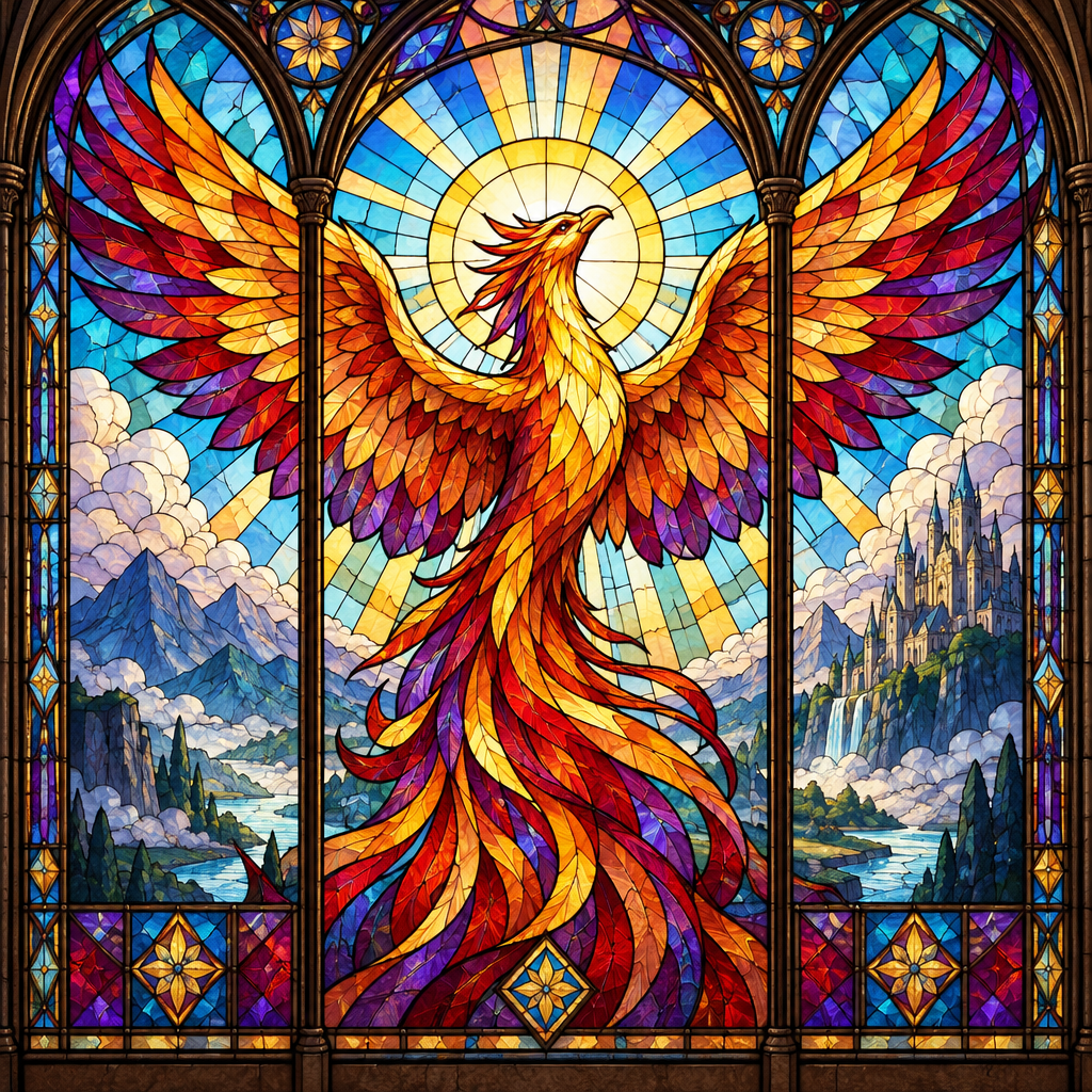 Stained Glass Phoenix Dawn Window Numbered painting kits [AI-a27bb6ba-81e0e78a9ecc]