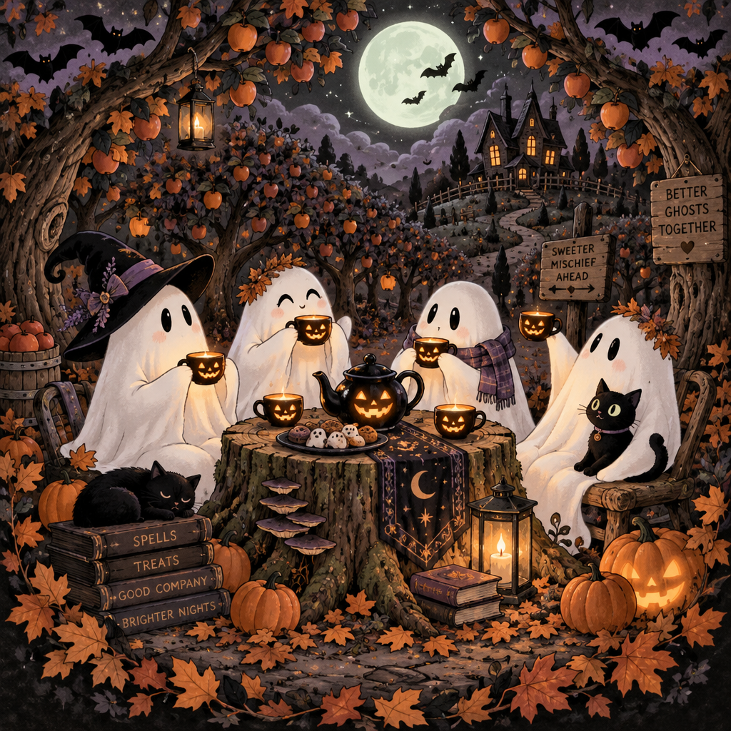 Halloween Ghost Orchard Tea Number painting [AI-ec9c2460-5757fff5cd77]