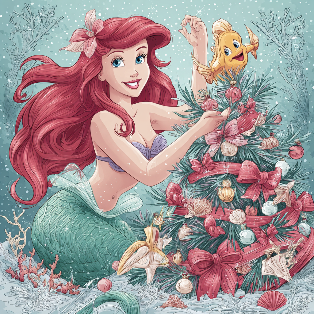 Ariel Decorates The Coral Christmas Tree paint by color [AI-f37250be-9d3d6af9f9d3]