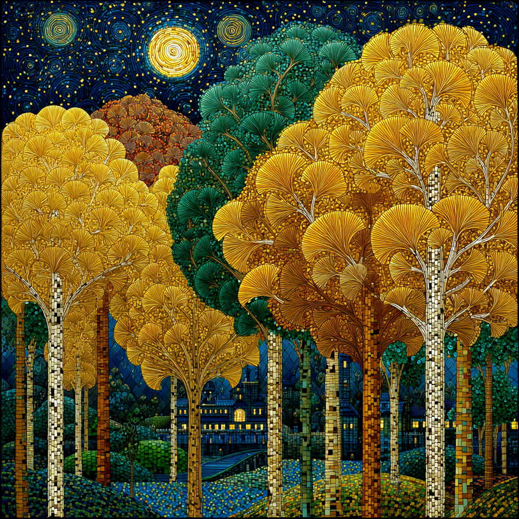 Gustav Klimt Inspired Celestial Ginkgo Grove Paint by numbers art [AI-de6f052d-f4689a39a2fa]