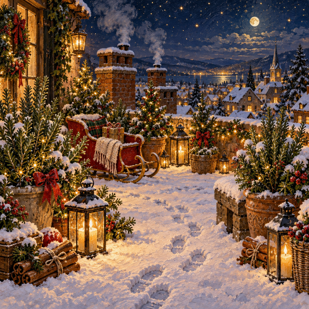 Cinnamon Star Rooftop Sleigh Garden painting number kit [AI-f8496237-4bd3771dc302]