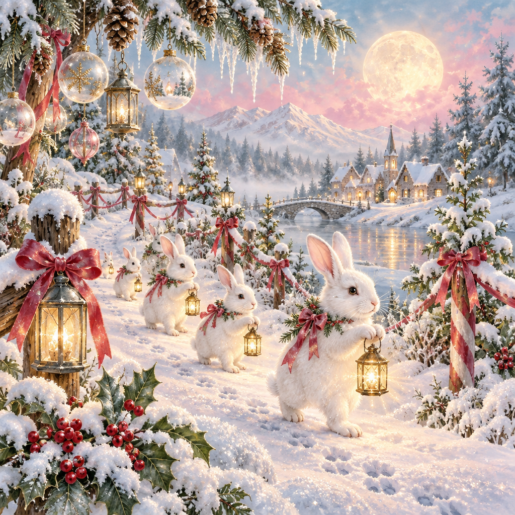 Peppermint Moon Bunny Lantern Walk Numbered painting kits [AI-5972c8e8-6e3e28ab6016]