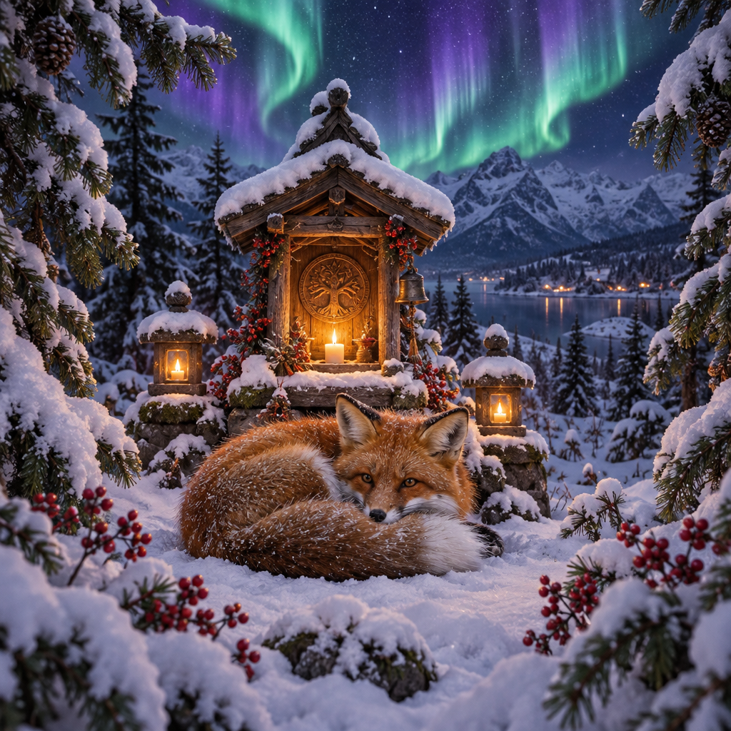 Christmas Fox Under Polar Lights painting number kit [AI-776773b7-45be6a8368ee]