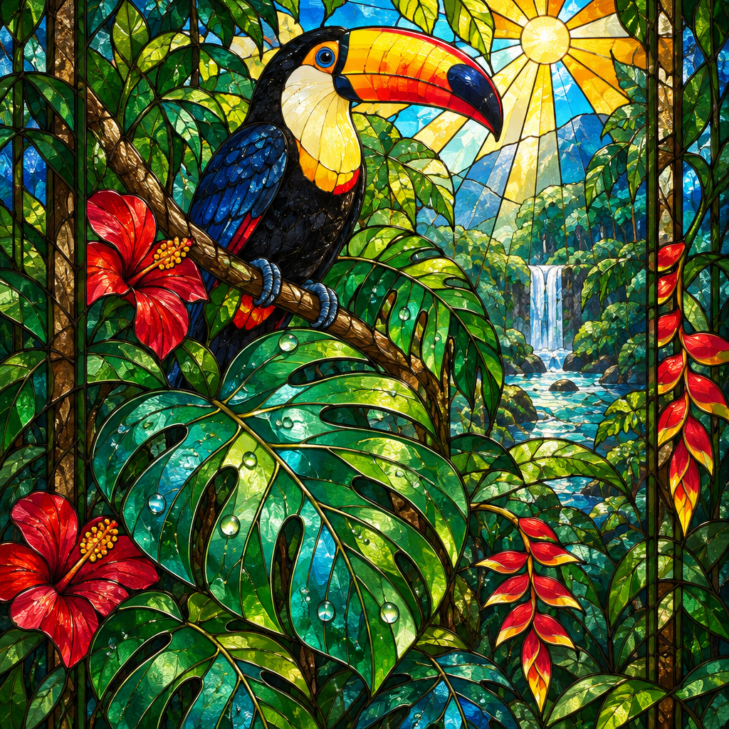 Stained Glass Rainforest Toucan Paint by numbers art [AI-83fc150f-ffa58c73d858]