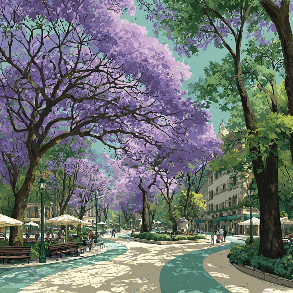 Jacaranda Canopy In Parque Mexico Mexico City Mexico paint by color [AI-1e061296-e5480d907c1d]