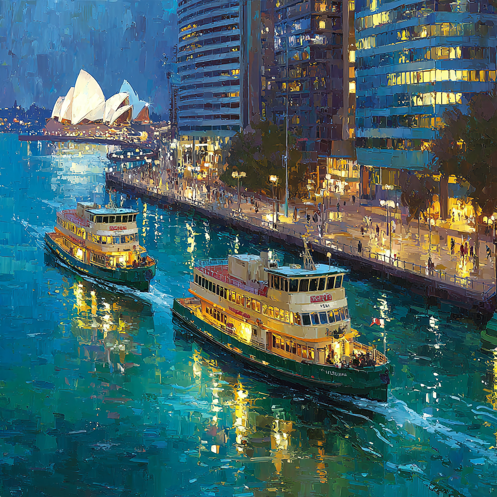 Ferry Lights On Circular Quay Sydney Australia paint by number [AI-0f4f0bdb-4412a0dec468]