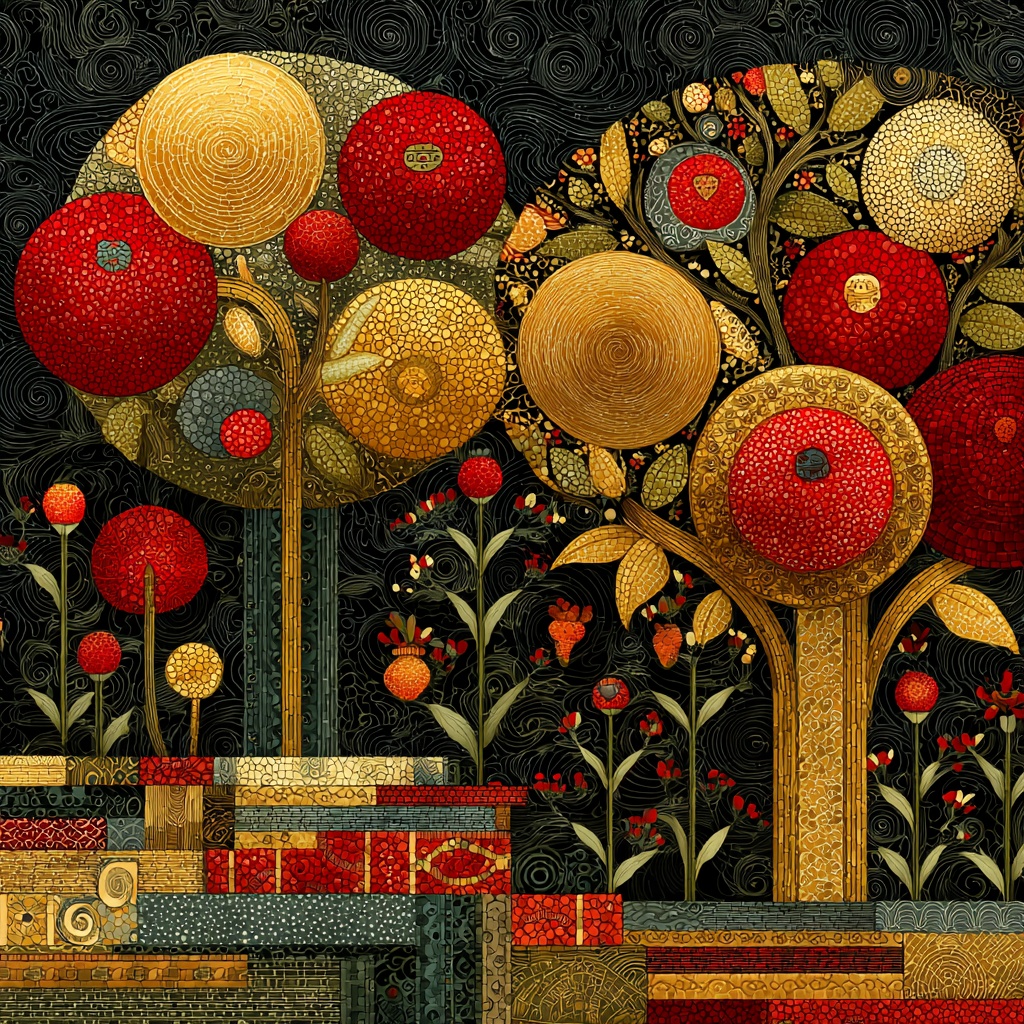 Gustav Klimt Inspired Ruby Nebula Orchard Paint by numbers art [AI-3e021e3b-32837077d0e0]