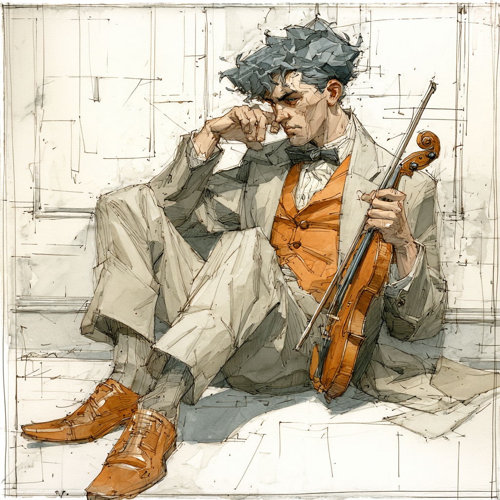 Egon Schiele Inspired Winter Violin Portrait DIY paint by numbers [AI-22a8b771-c09a899801d3]
