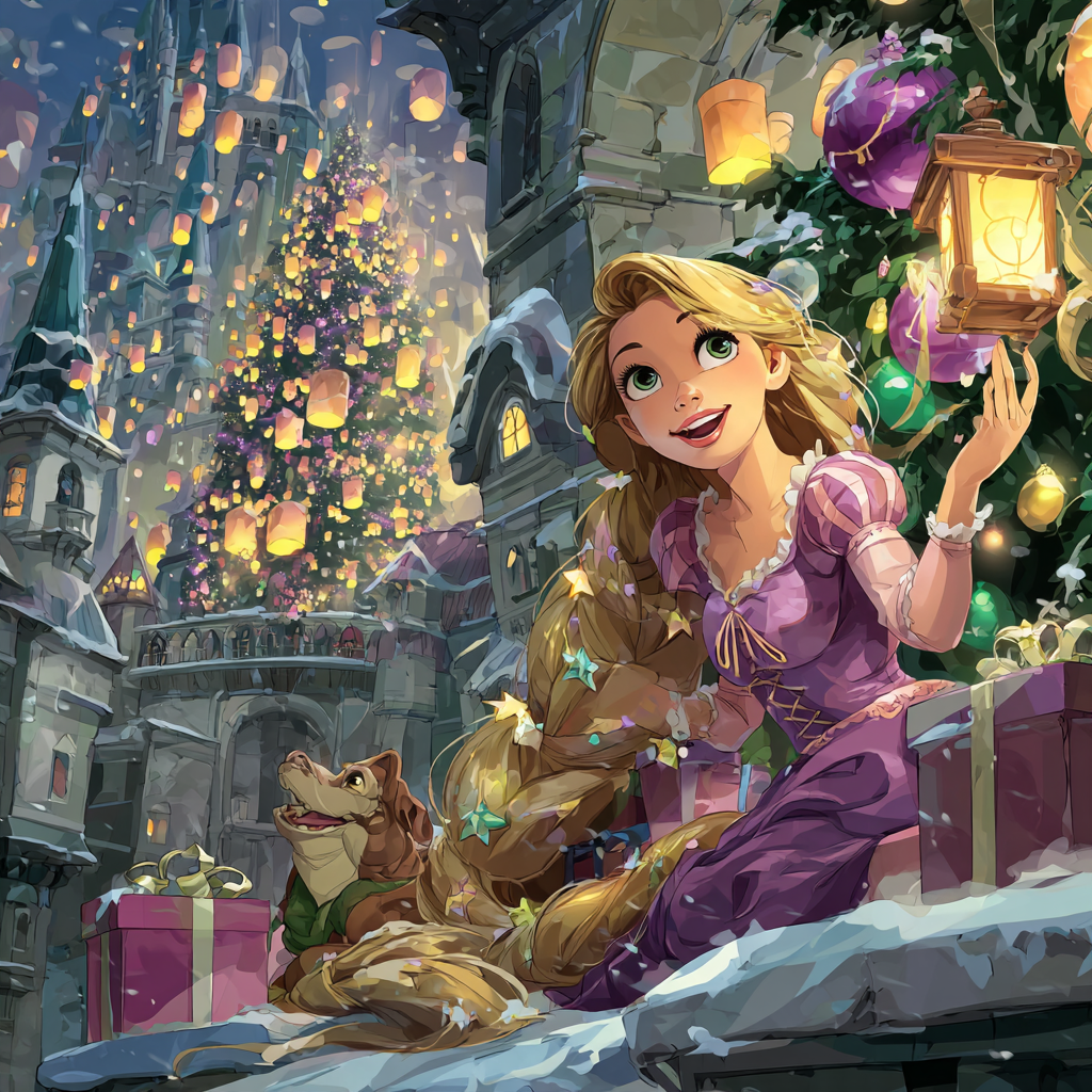 Rapunzels Lantern Tree In The Snowy Tower Courtyard paint by color [AI-307170e6-e59e2545199c]