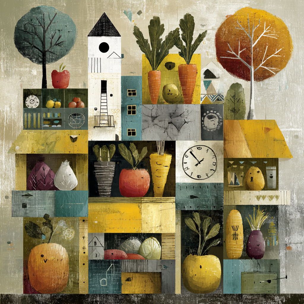 Paul Klee Inspired Vegetable Clockwork Market Number painting [AI-ff67335e-9691c5b2ed38]