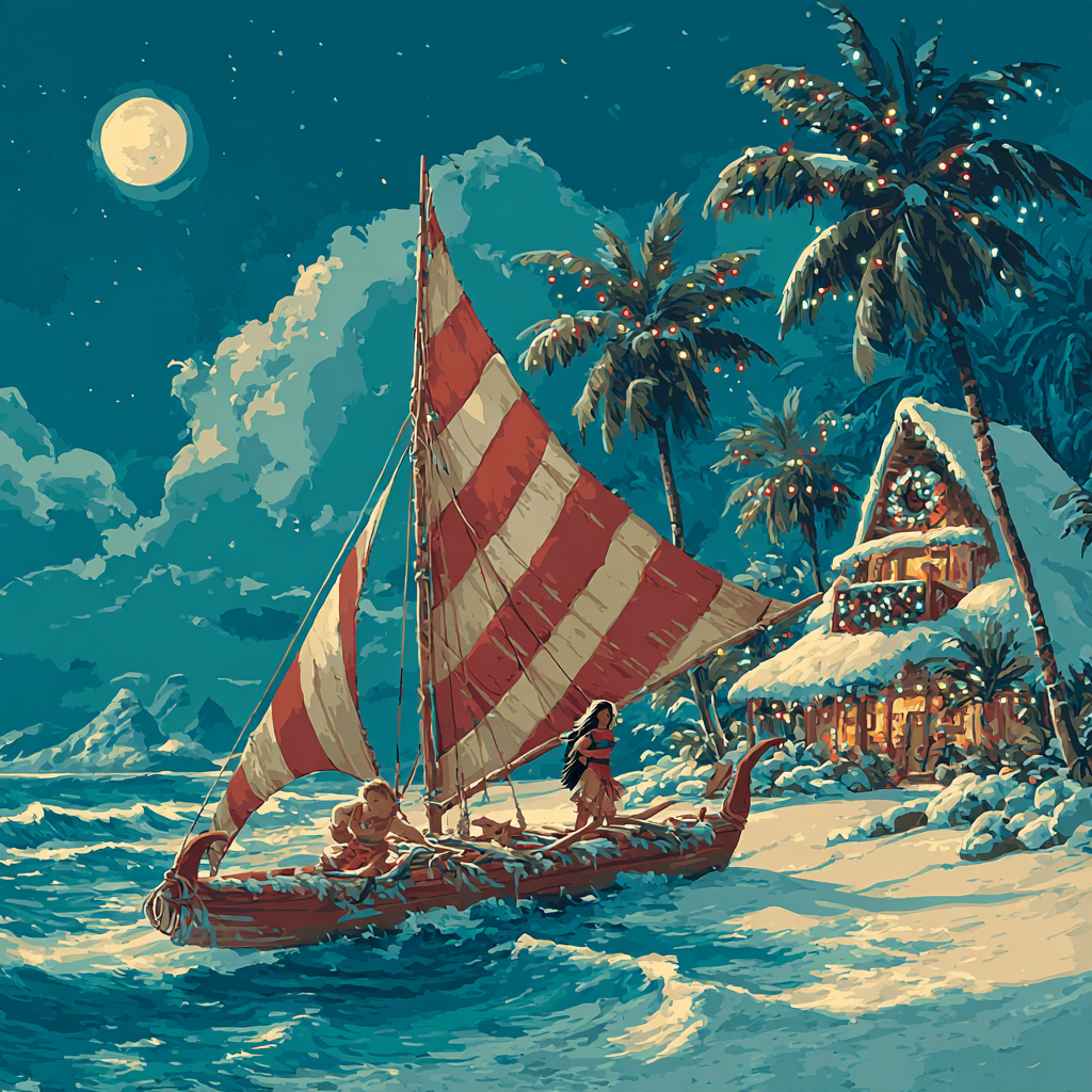 Moana Guides The Candy Cane Wayfinder Canoe Paint by numbers art [AI-648f7b74-3e4127f7c7c0]