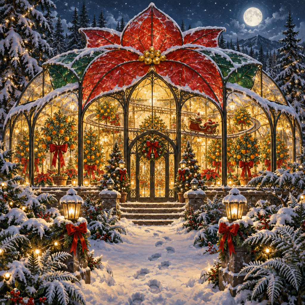 Starlight Poinsettia Sleigh Conservatory Painting by numbers kit [AI-babd4f28-f84292c70a0e]