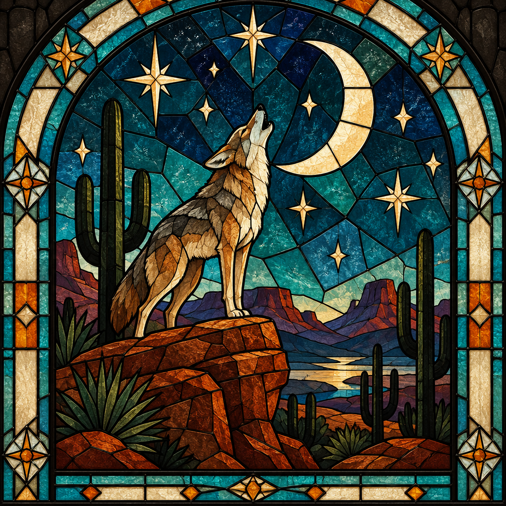 Stained Glass Desert Moon Coyote Paint by numbers kits [AI-93259df5-16a96cb45c54]