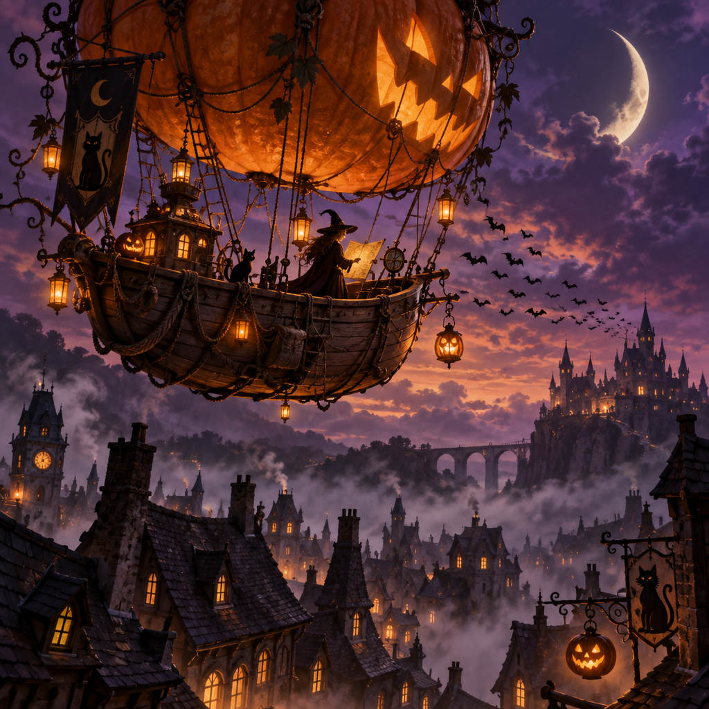 Halloween Pumpkin Airship Crossing Numbered painting kits [AI-43fcf4a5-eda61891bec6]