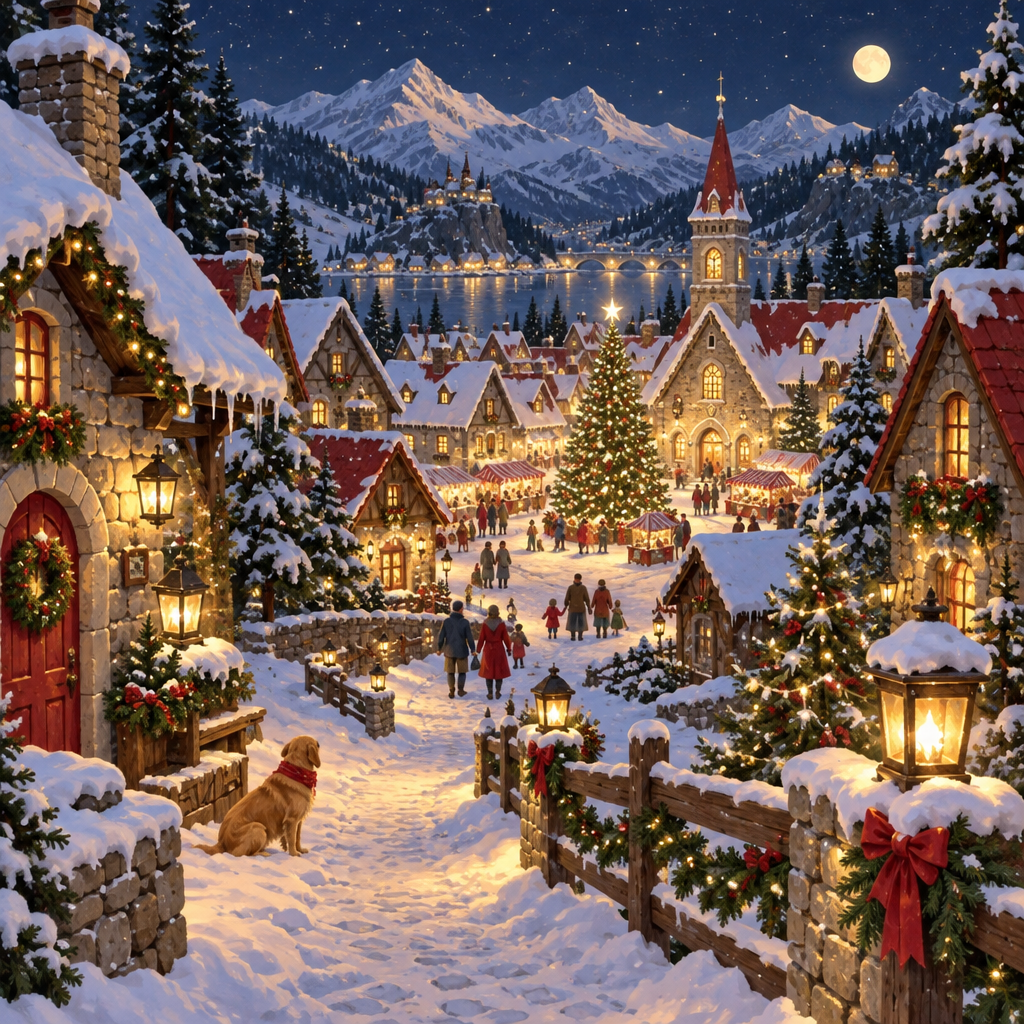 Christmas Lantern Village painting number kit [AI-67c86a28-c615fe014a18]