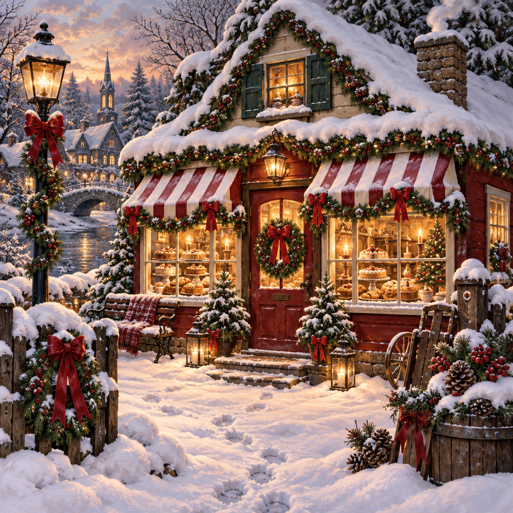 Candlelit Bakery In Snowfall paint by numbers [AI-2b06a4f2-03a7ad7b91e2]