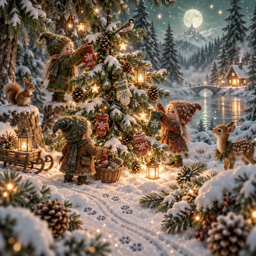 Mittens For The Moonlit Fir Spirits Paint by numbers kits [AI-624cbe9e-e05f694f0acd]