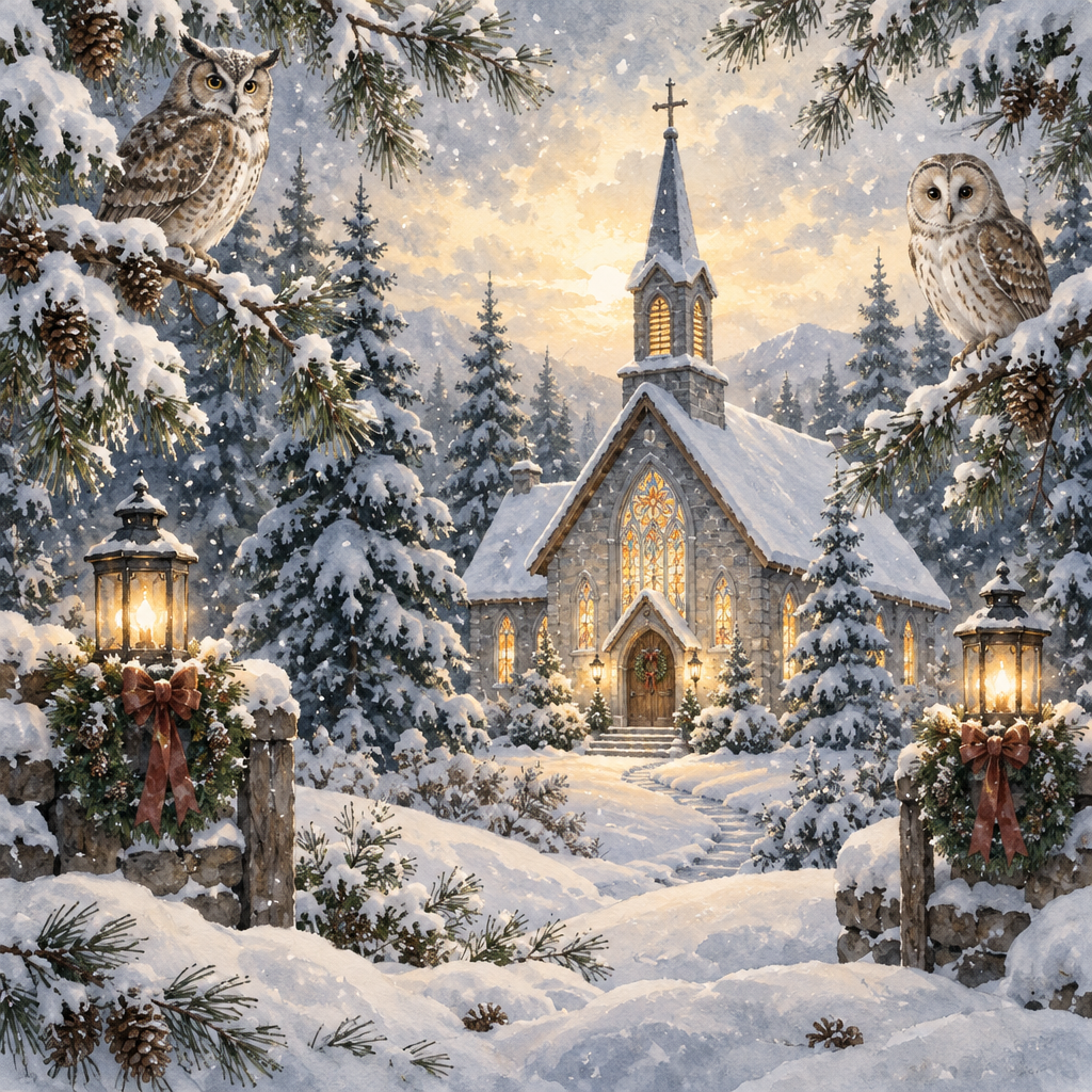 Owls In The Chapel Pines paint by numbers [AI-528d3c83-7fe9f7599927]