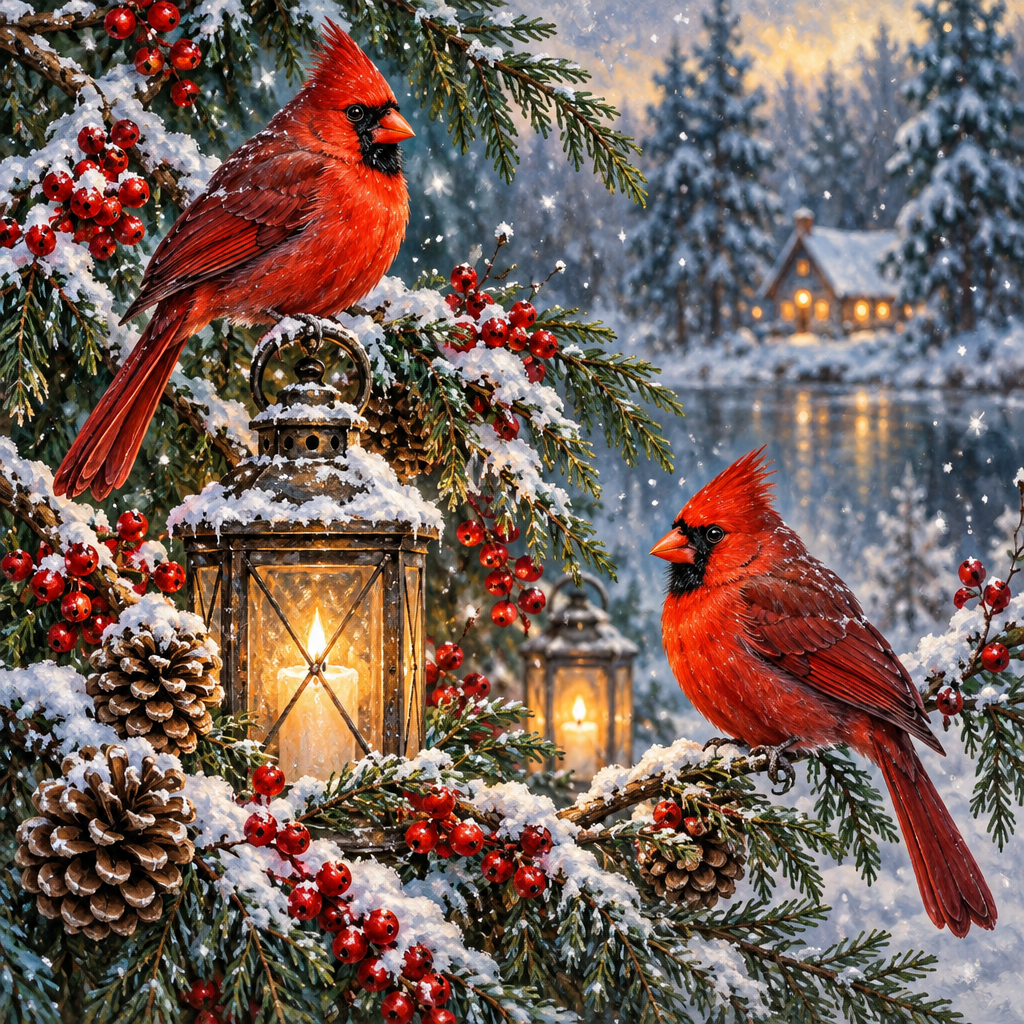 Cardinal Choir In Crystal Cedars Numbered painting kits [AI-61225ae8-63f323e5a9d6]