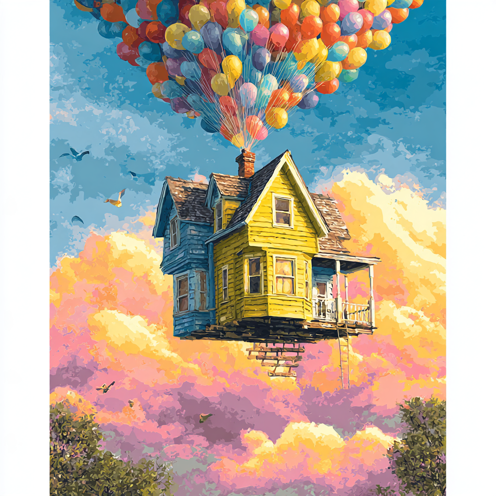 Carl Fredricksen Balloon House Sunrise Disney Inspired Numbered painting kits [AI-3b8ee0d2-4199f08def46]