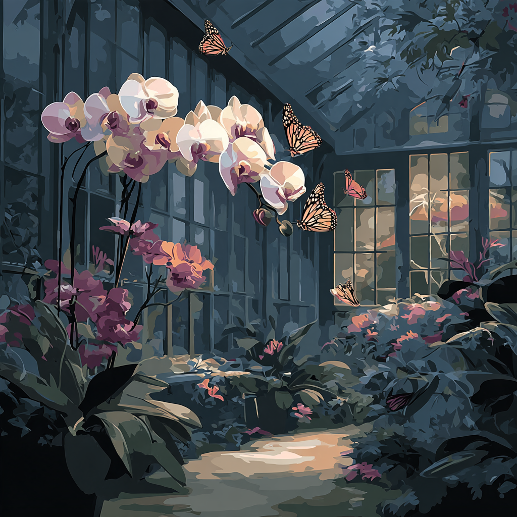 Odilon Redon Inspired Nocturnal Butterfly Conservatory Paint by numbers art [AI-d81493f2-d9dfe3a1f899]