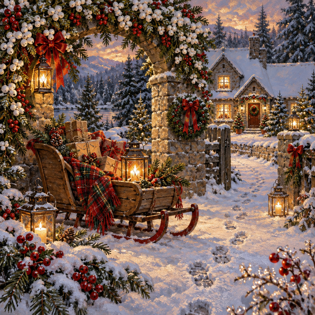 Golden Hearth Sleigh Beneath The Snowberry Arch Paint by numbers kits [AI-d2c7e72c-63f87a236c55]