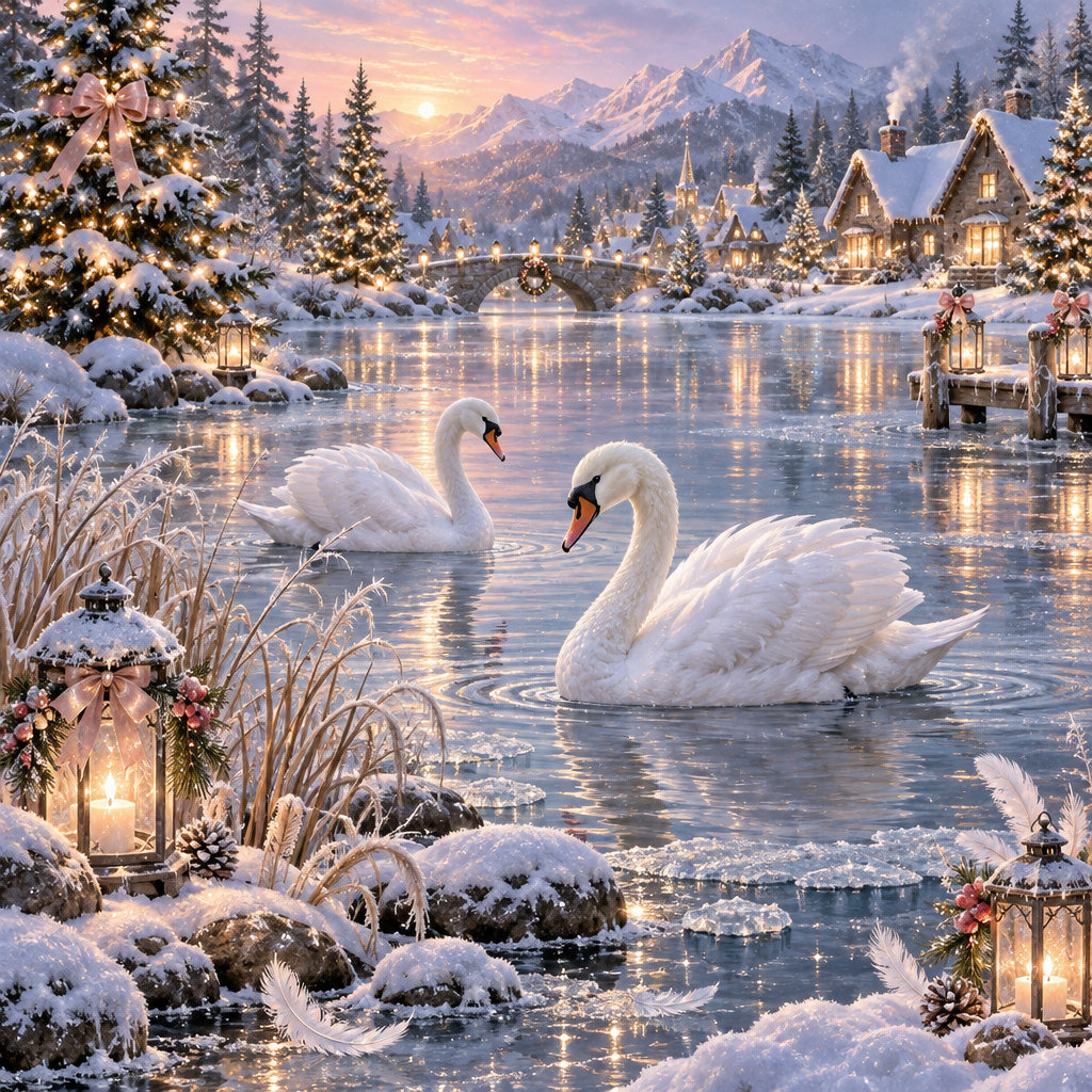 Crystal Swan Christmas Lake Paint by numbers art [AI-6de301f9-989a4ca3d511]