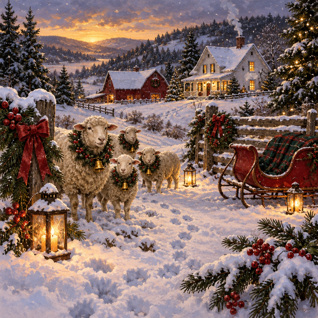 Cranberry Skies Over The Snow Lantern Farm Painting by numbers kit [AI-769edddc-151a43076612]