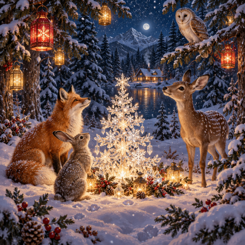 Christmas Snow Lantern Menagerie Numbered painting kits [AI-4d019f58-59103bb007b3]