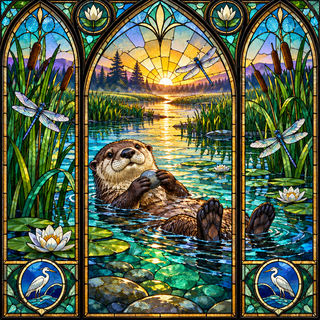 Stained Glass River Otter Chapel paint by color [AI-2def0deb-644fe0e8b64d]