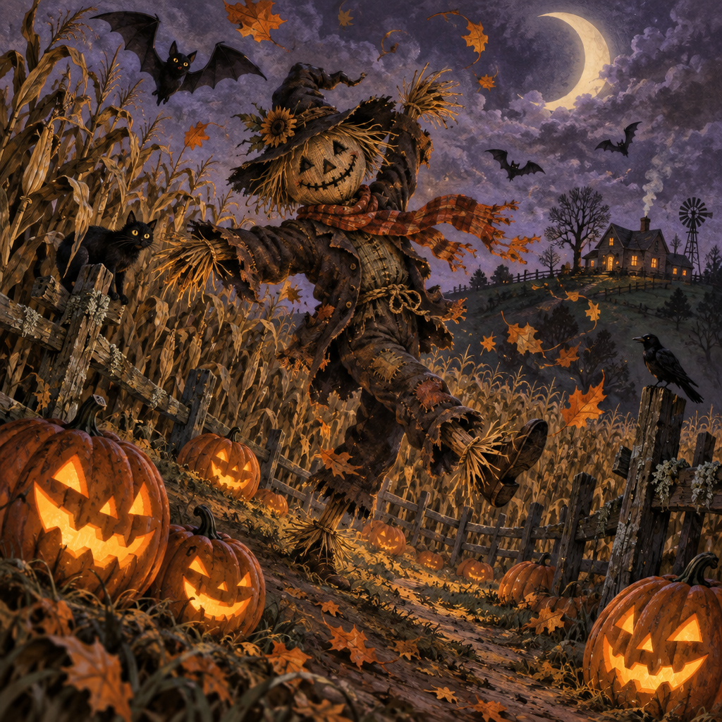 Halloween Lantern Scarecrow Waltz Numbered painting kits [AI-c98c7f78-fb0724ef9b86]