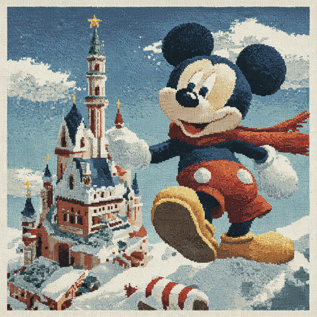 Mickey Star Sleigh Over Peppermint Castle paint by numbers [AI-c6f09843-dd30a592a6fc]