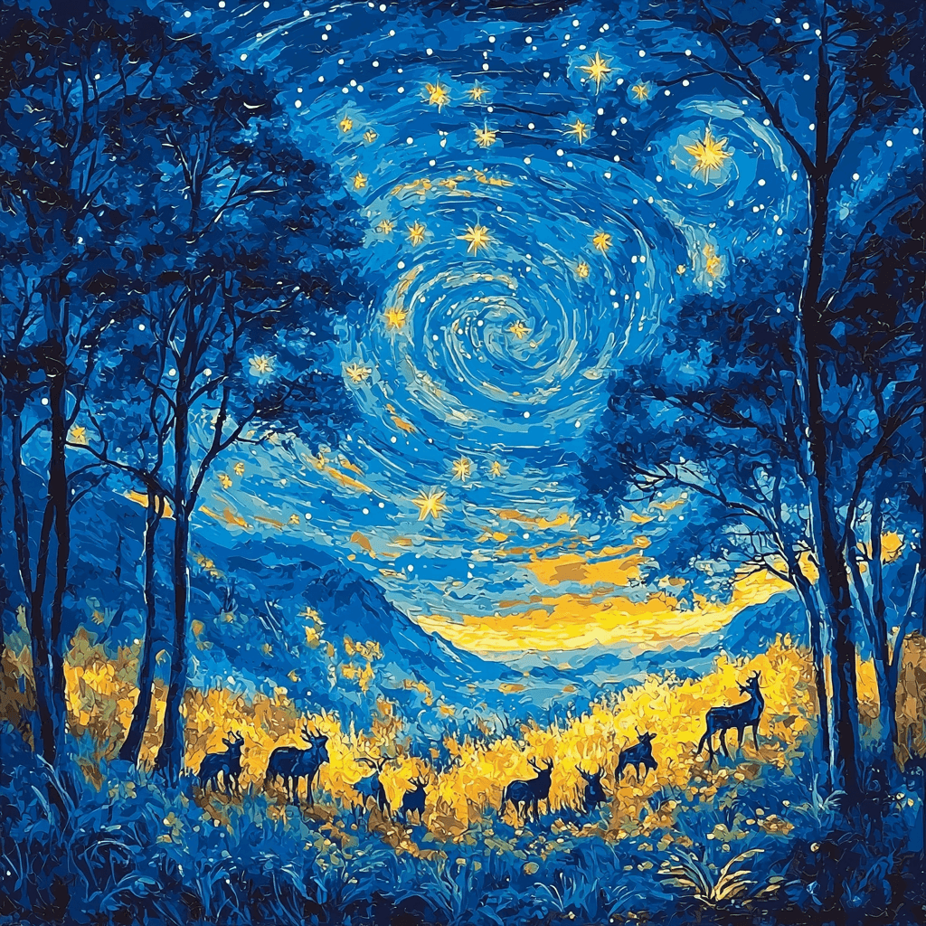 Vincent Van Gogh Inspired Starry Wildlife Night Paint By Numbers Kits