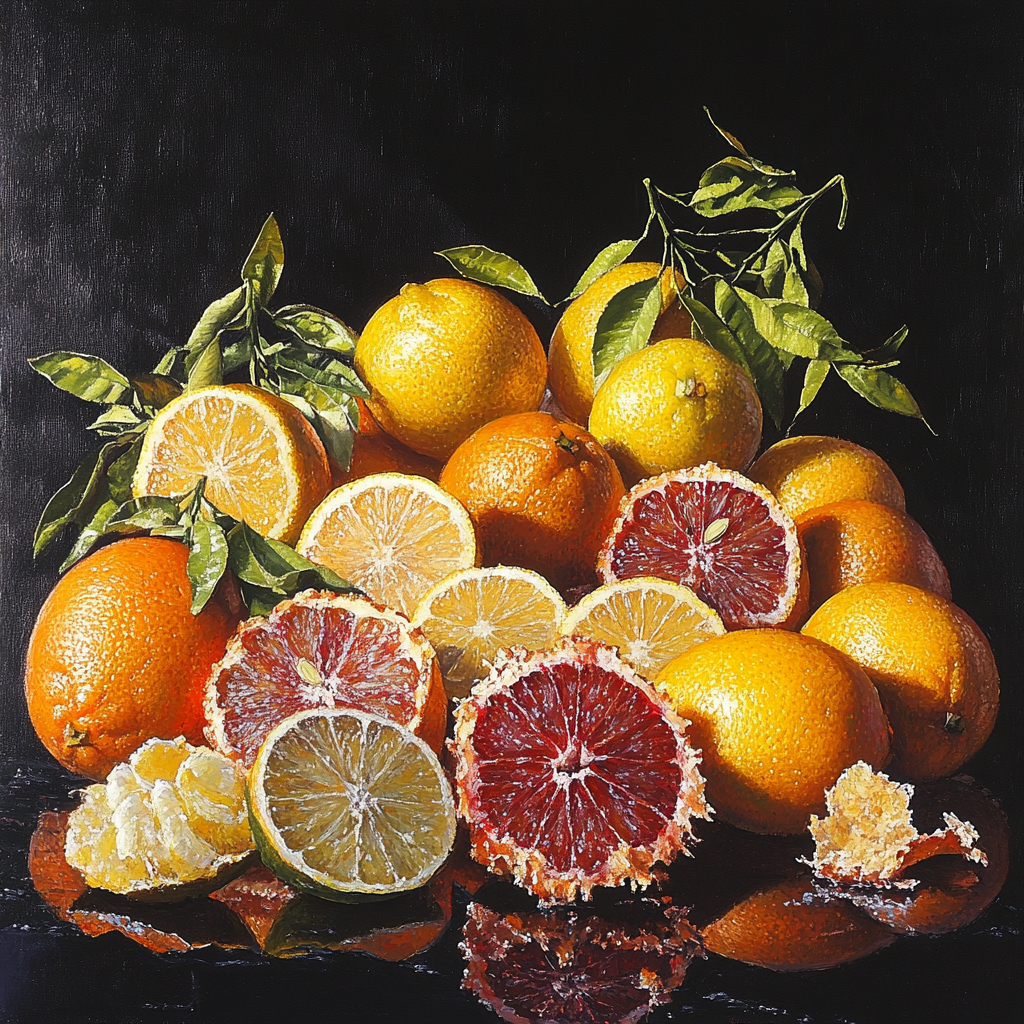 Caravaggio Inspired Decaying Citrus Medley paint by color