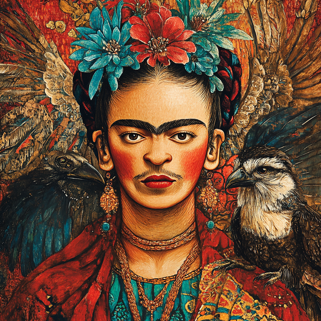 Frida Kahlo Inspired Vibrant Mythological Portrait Number painting