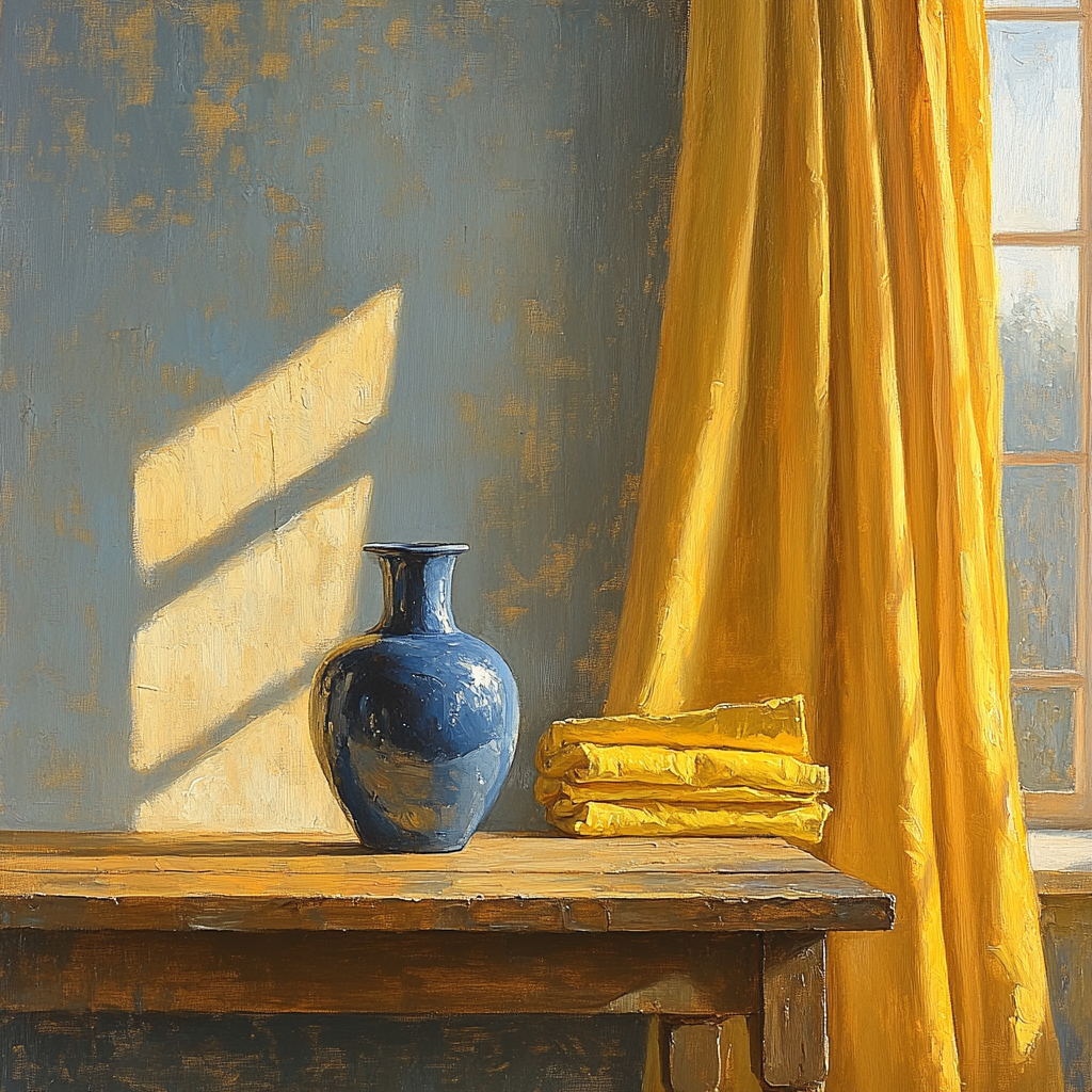 Johannes Vermeer Inspired Still Life With Blue Delft Vase And Yellow Curtains paint by number