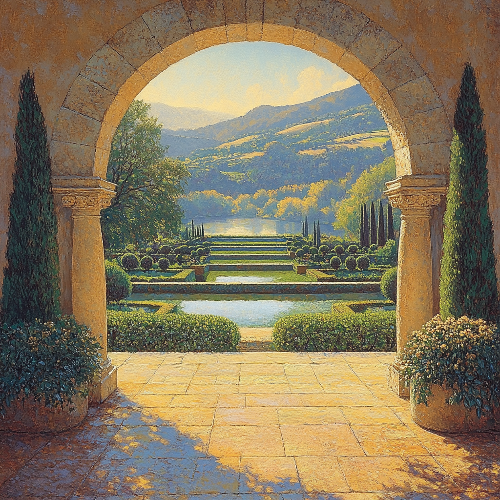 Raphael Inspired Classical Archway In Golden Light paint by color