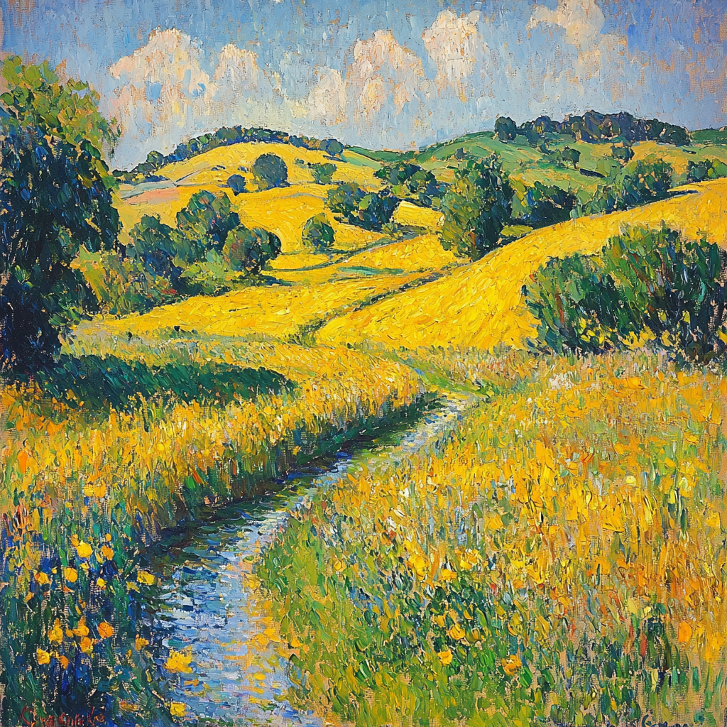 Paul Cézanne Inspired Sunlit Meadow Reflections Paint By Color