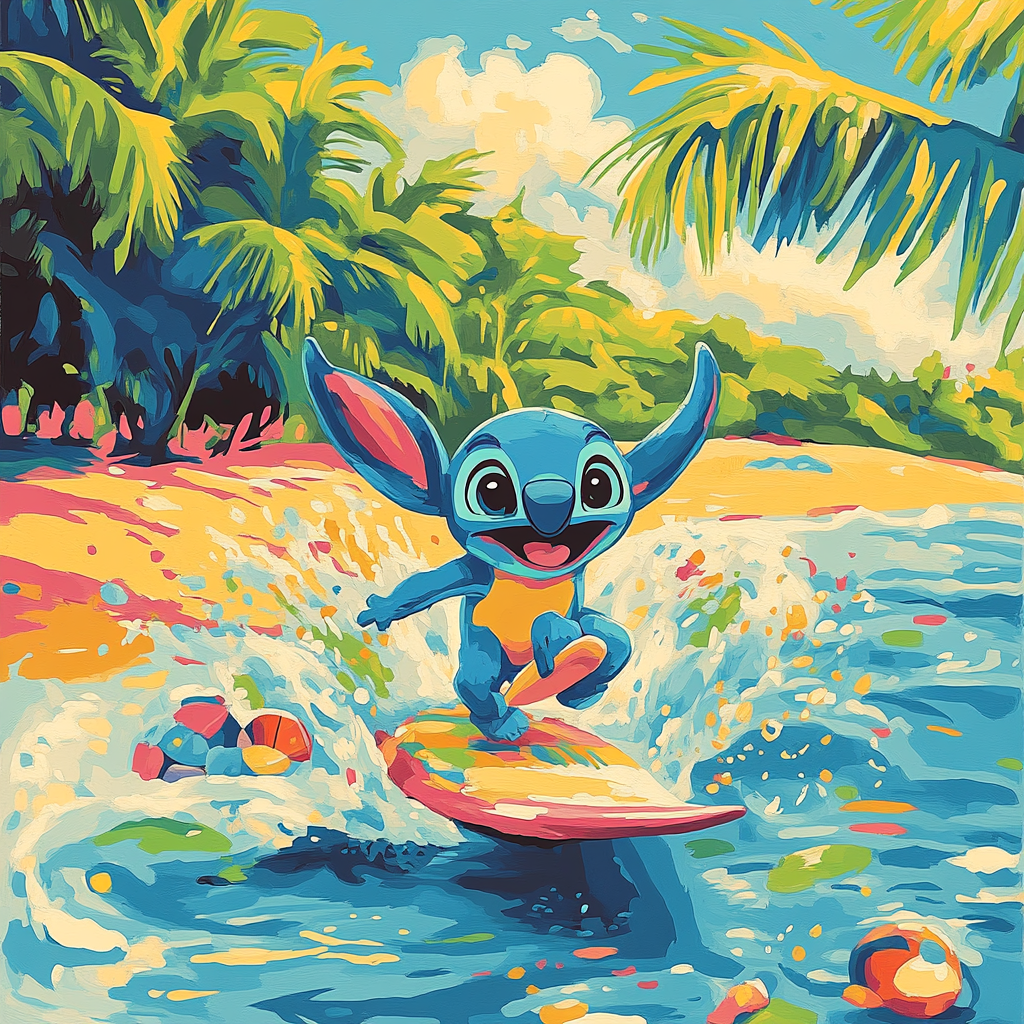 Stitch Tropical Surf Play paint by color