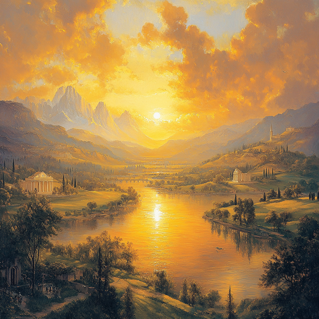 Claude Lorrain Inspired Golden Sunset Landscape Paint by numbers art