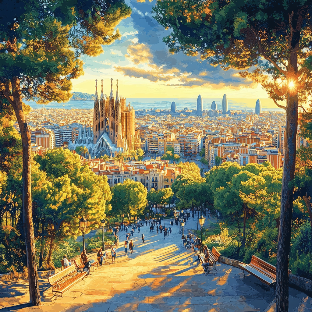 Urban View From Montjuic Hill Park Barcelona Spain Numbered painting kits