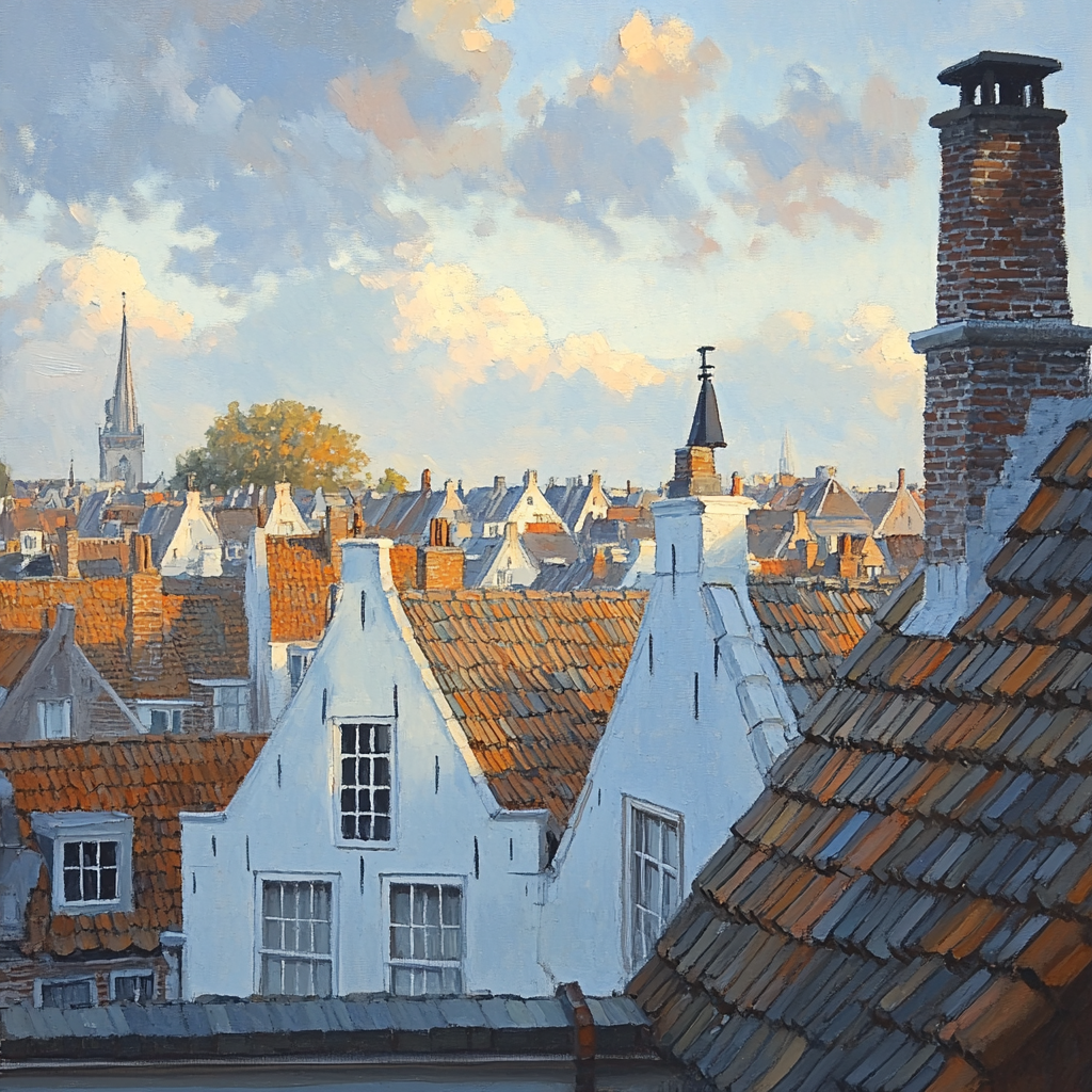 Johannes Vermeer Inspired Delft Rooftops Under Soft Morning Light Number painting