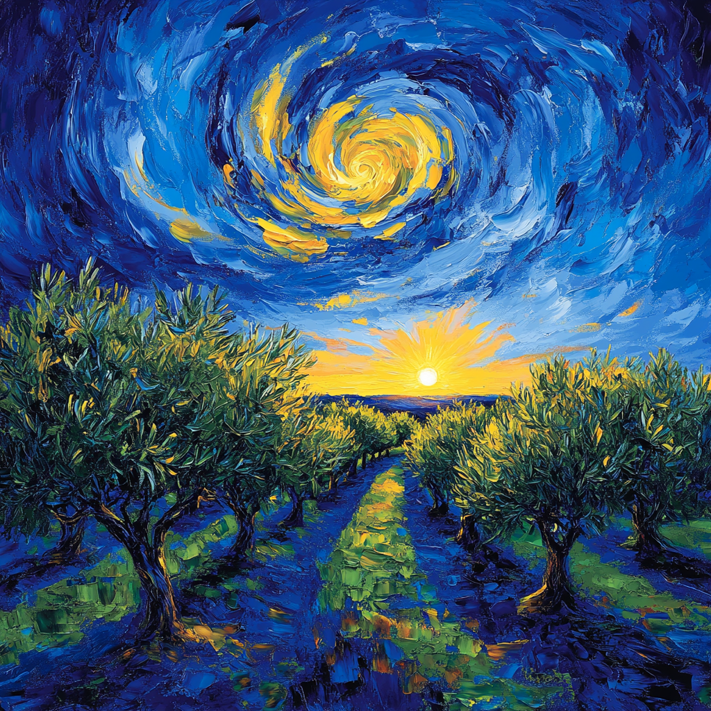 Van Gogh Inspired Olive Grove Sunrise painting number kit