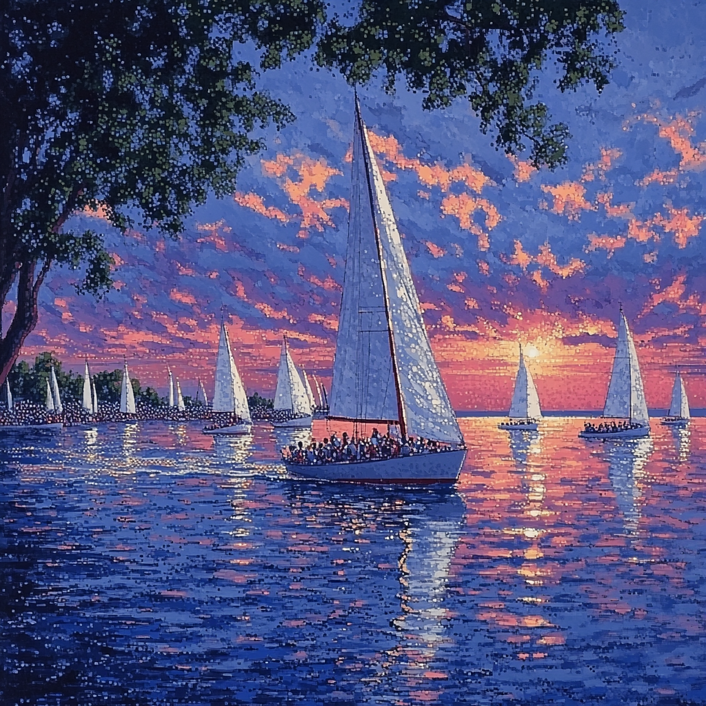Seurat Inspired Evening Regatta Number painting