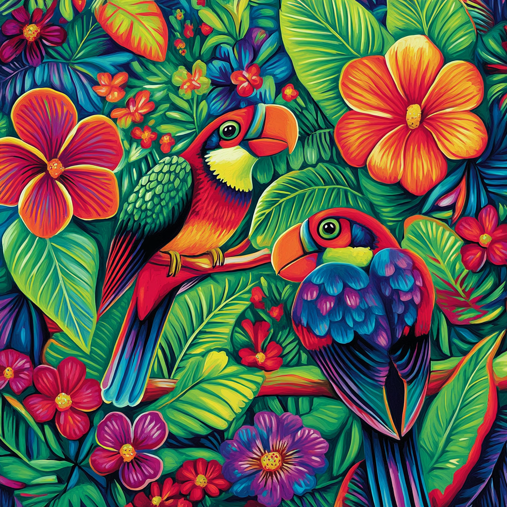 Frida Kahlo Inspired Garden Of Exotic Birds paint by number