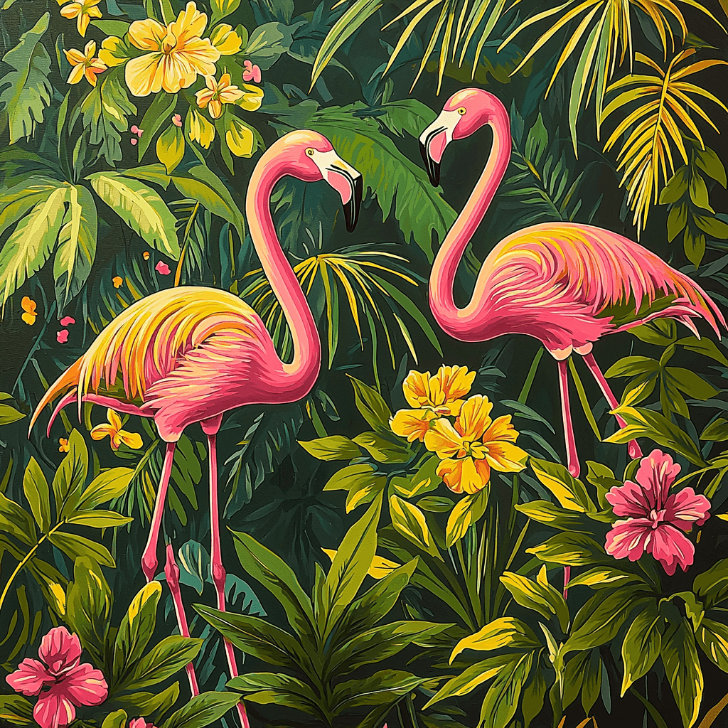 Rousseau Inspired Flamingo Oasis Number Painting